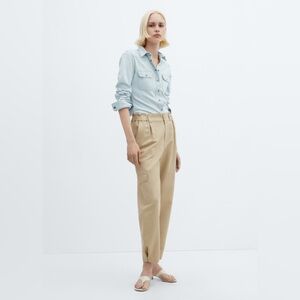Mango Beige High-Waist Pleated Cargo Pants
